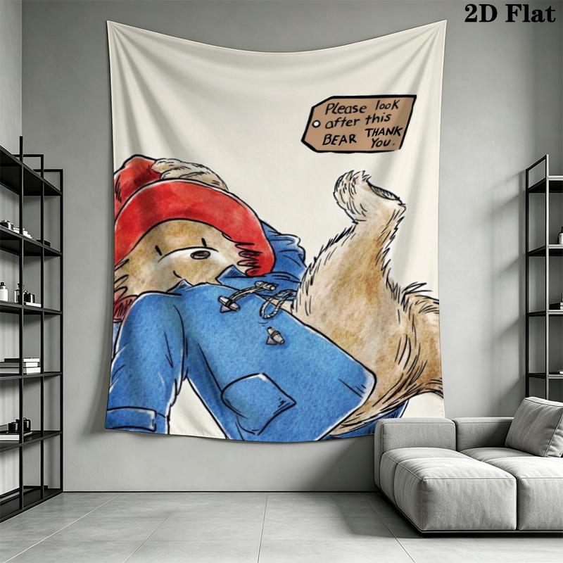 Paddington Bear Wall Tapestry Aesthetic Wall Hanging Printed Fabric Blanket Decorative Tapestries for Bedroom Living Room Home Decor