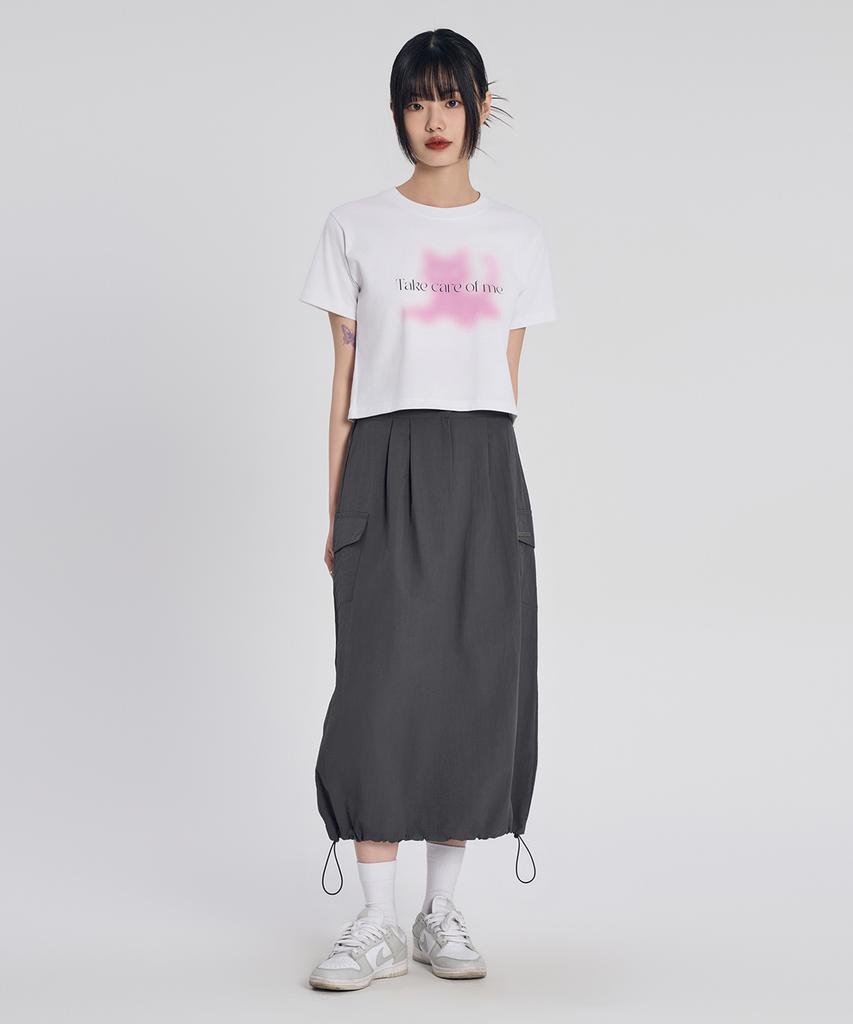 SLOW RECORD HOUSE Nylon Cargo Long Skirt_Charcoal
