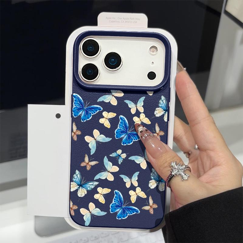 Colored Butterfly Printed Phone Case For iPhone 17e 17 Pro 16 15 14 13 Pro Max 16e 11 Shockproof Soft TPU Leather Texture Cover