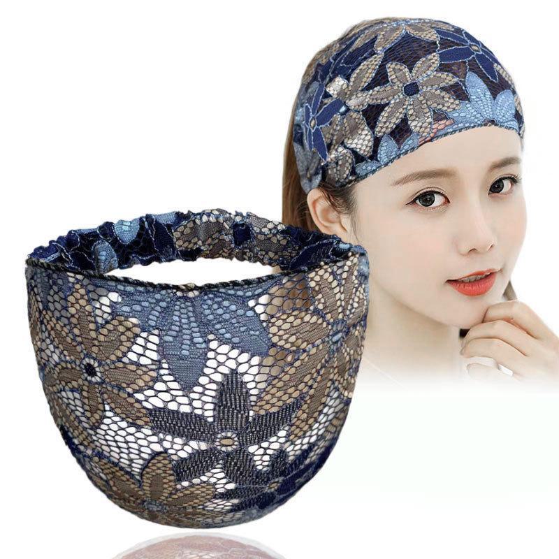 

Кружевная широкая белая повязка на голову: Корейский ретро-стиль, простой летний женский головной убор темно-синий