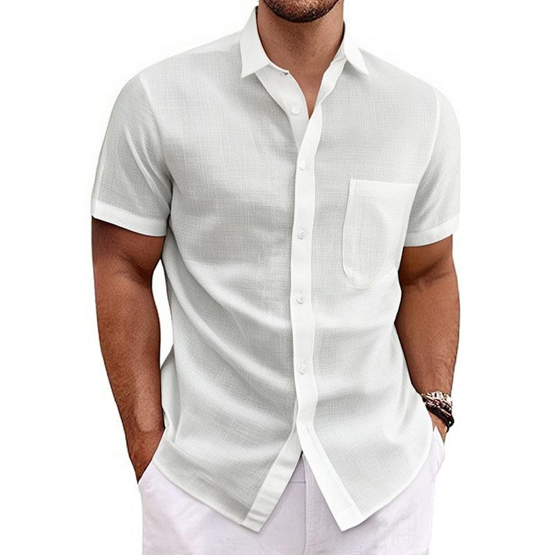 Men’s Plus Size Loose Fit Cotton Linen Short Sleeve Shirt
