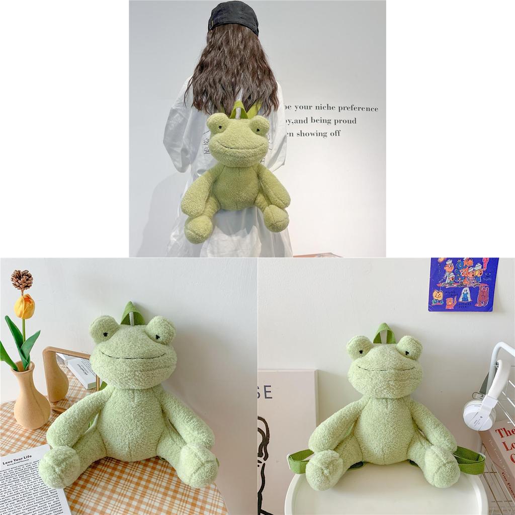 Kids Cartoon Plush Frog School Bag With Soft Material And Ergonomic Shoulder Straps