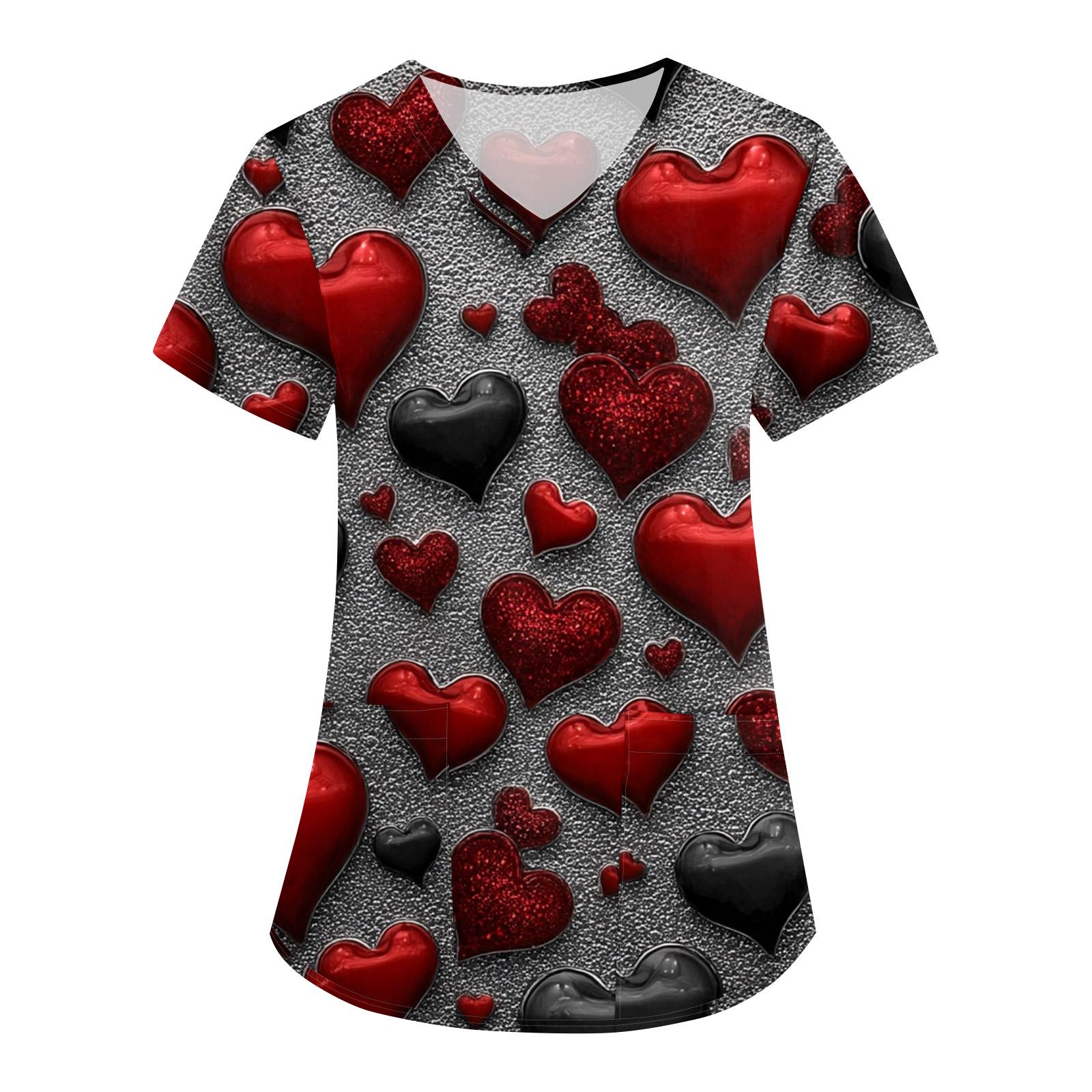 

Жіноча Валентинівська Принт Вільний V-подібний виріз Кишеня Короткий рукав Доглядальниця Уніформа/ Уніформа XL кавун червоний колір