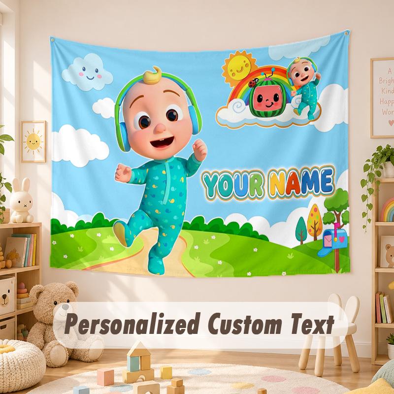 Custom Name Text Tapestry,Cocomelon Boho Wall Hanging, Decorative Backdrop Tapestry For Room