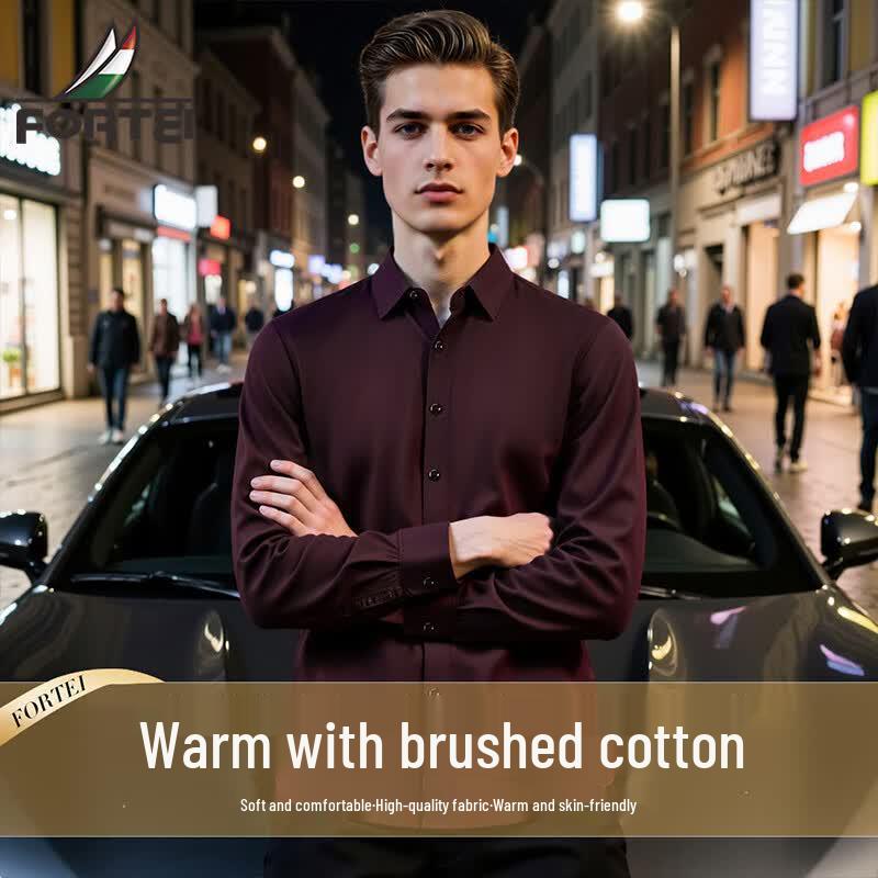 Men s Merino Wool Blend Brushed Business Casual Shirt 56