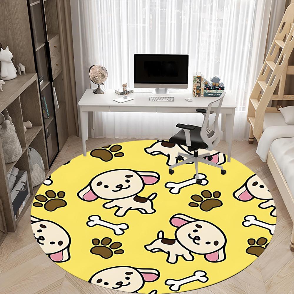 1PC Puppy Bone Office Round Area Rug, Mat Suitable For Office, Under Office Chairs Bedroom Living Room Home Decor, Room Deco