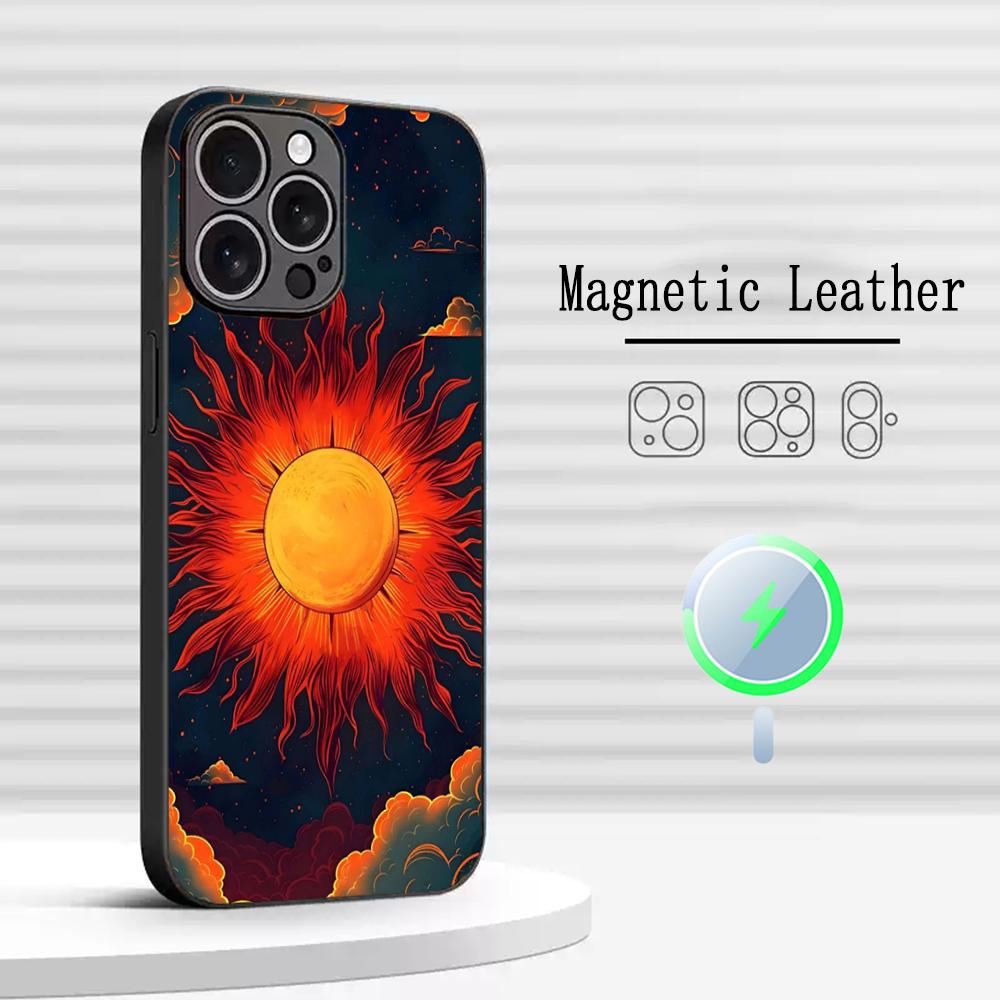 Sun Vintage Art Fashion Design Phone Case For iPhone 17 16 15 14 13 12 Plus Pro Max High-end Luxury Magsafe Sheepskin
