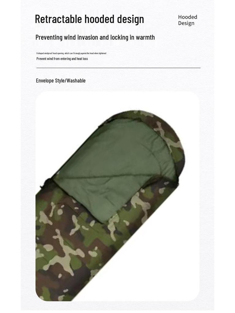 Thickened Outdoor Camping Hooded Sleeping Bag for Winter & Autumn