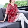 Women's Plus Size Blouse Summer Stretch Print Mesh Blouse Oversized Shirt Short Sleeved Loose  Blouse Top