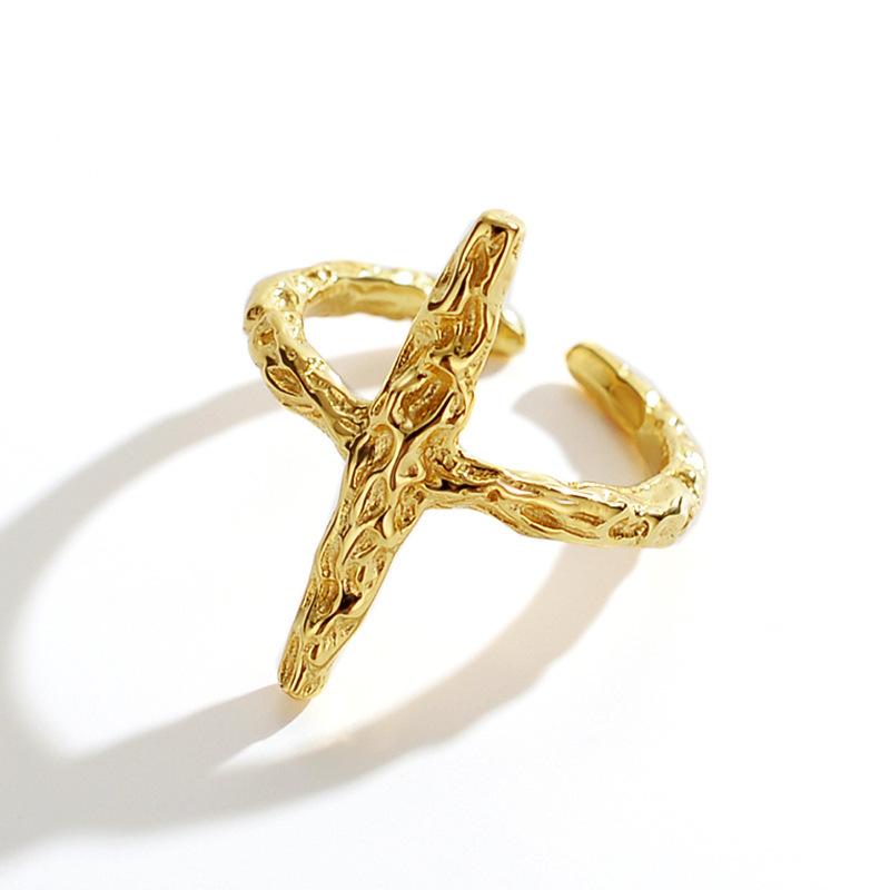 2026 18K Gold Plated Ring Women's Vintage Diamond Ins Simple French Light Luxury Index Finger Geometric Opening Irregular Ring Trend