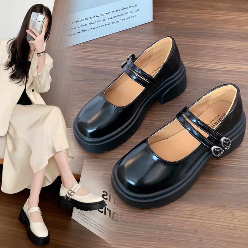 Women's new shallow muffin thick-soled buckle small fragrant Mary Jane shoes fashionable small leather shoes