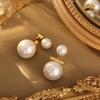 Niche Commuting Versatile Pearl Earrings: Front and Back Fashionable Studs, Copper Plated with Real Gold.