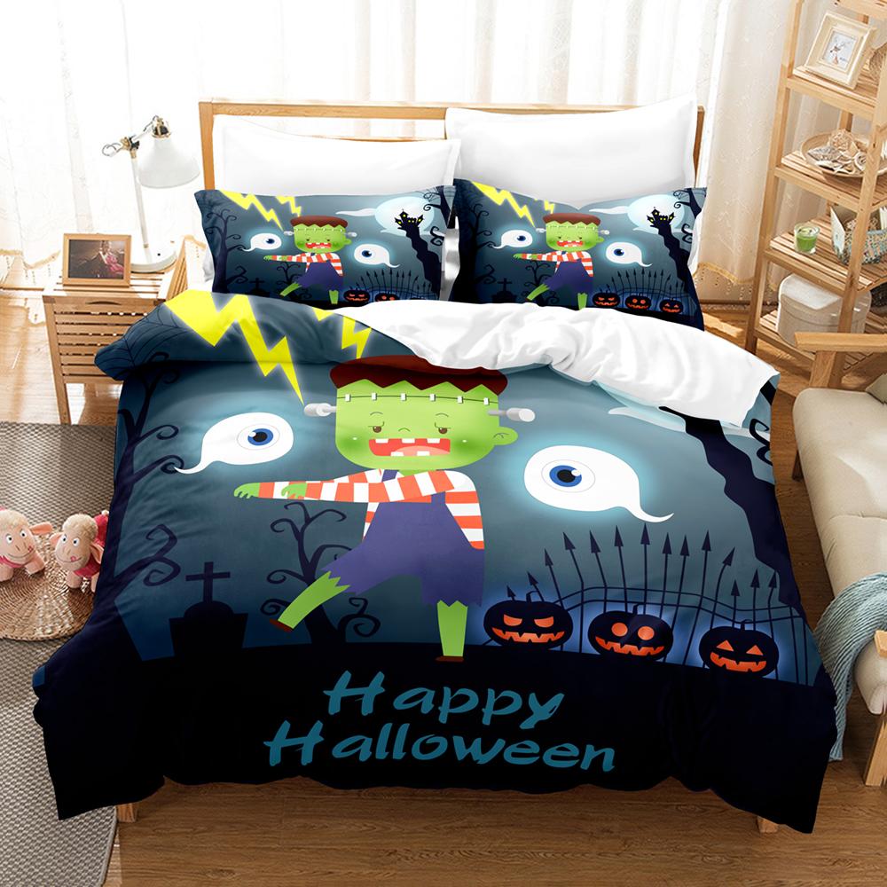 Comforter 3/4Pcs Halloween Bedding Set Featuring Jackolanterns Ghosts Wizard Hats Skulls Ignite The Spirit Of The Season