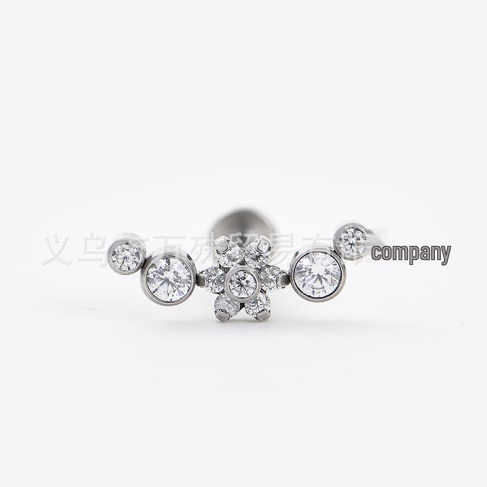 

Европейские и американские титановые серьги-гвоздики G23 с цирконием в виде цветка для хряща уха 1.2*10mm