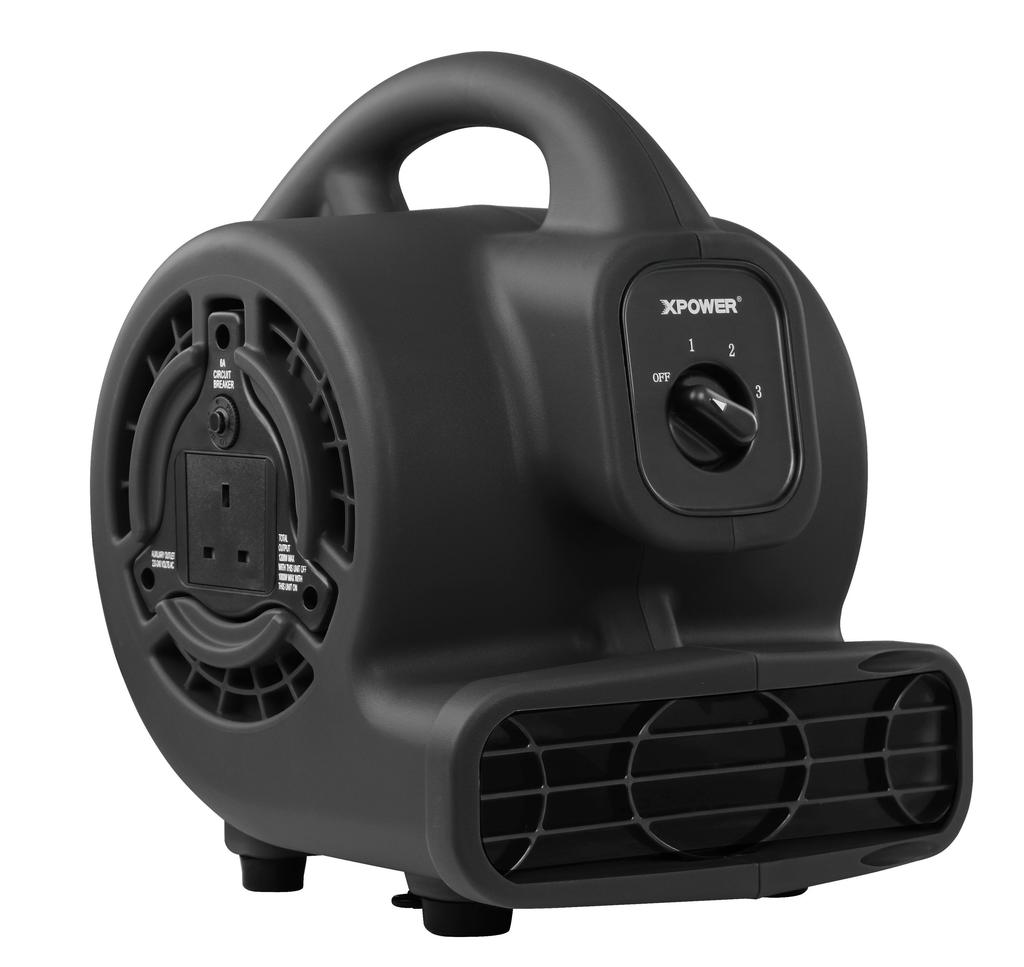 Vloerblazer XPOWER P-80A Mighty Air Mover met Stopcontacten, Tapijtdroger, Vloerdroger 3 snelheidsinstellingen, 4-hoek droogposities