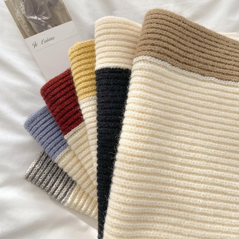 Short Scarf for Women Autumn and Winter Cross Knitted Scarf Korean Version Color Matching Winter Warm Lazy Neck Gaiter