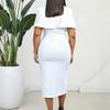 Damen Übergröße V-Ausschnitt Kurzarm Figurbetontes Midi-Kleid für den Arbeitsweg