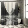 Dark Sea View Shower Curtain Waterproof Home Decor Collection Modern Abstract Art Print for Bathrooms Kitchens Black White Desig