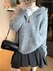 Women's Petite Korean Loose Knit Hooded Sweater - Autumn/Winter Style