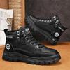Men's Vintage Casual Sports Boots, Solid Color Mid-Top Lace-Up with Plain Toe, Faux Upper,Fabric Inner, PVC Sole, EVA Insole for All-Season Daily Wear