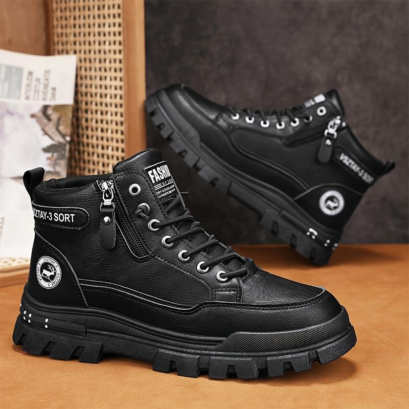 Men's Vintage Casual Sports Boots, Solid Color Mid-Top Lace-Up with Plain Toe, Faux Upper,Fabric Inner, PVC Sole, EVA Insole for All-Season Daily Wear