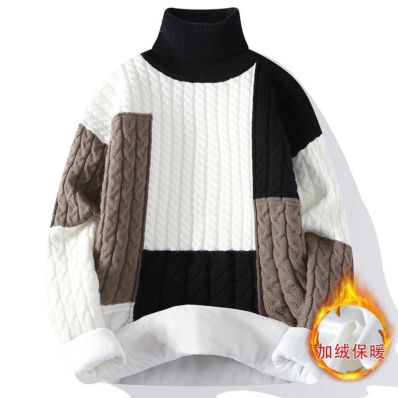 men's semi-turtleneck loose plush sweater, large size men's sweater