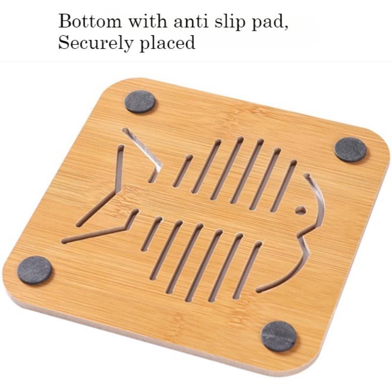 Household kitchen wooden insulation mat, square, cartoon, animal shaped dining table mat, thick, heat-resistant, hollow, non slip coaster