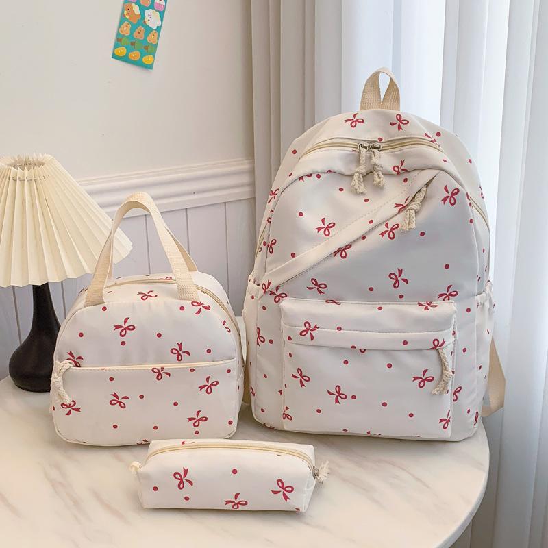 Women's Trendy Floral 3-Piece Backpack Set with Bow Print – Cute, Lightweight, and Versatile for Students