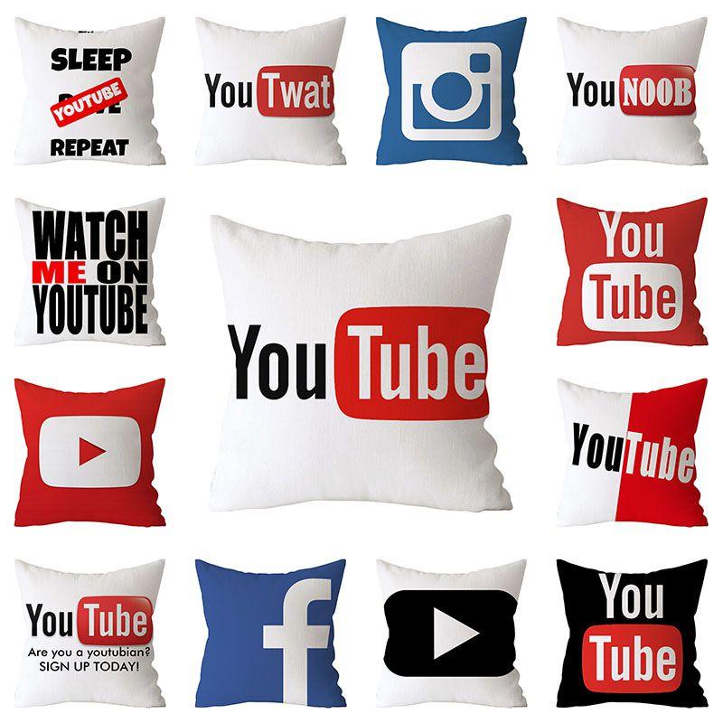 Бавовняна лляна наволочка з унікальним дизайном Youtube Play Movie Video Music Subscribe для декору дому та офісу