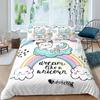 Unicorn Cat Duvet Cover Set Queen,Rainbow Unicorn Bedding Set,Girls Cartoon Magical Animal Sweet Icecream Comforter Cover