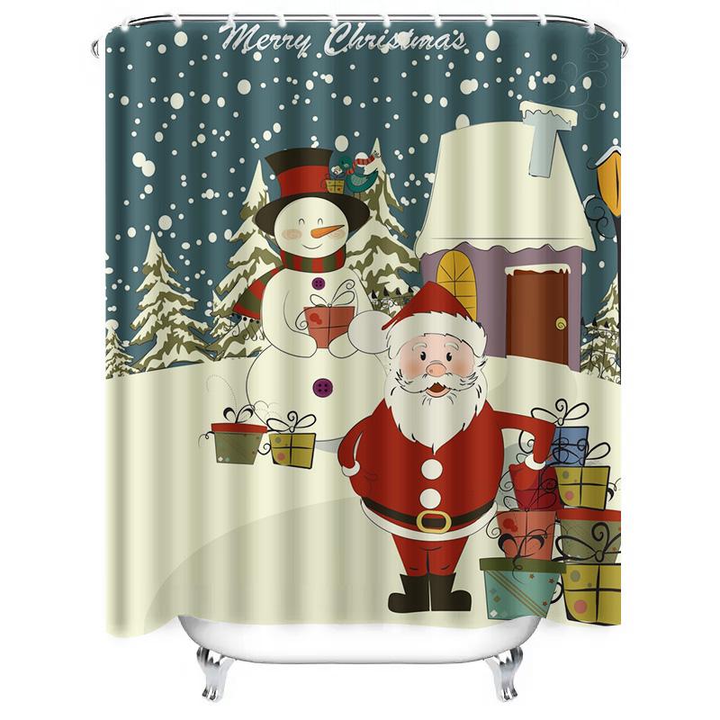 TU Christmas Shower Curtain Santa Claus Holiday Festive Winter Pattern Bathroom Decor Waterproof Holiday Gift Home Decor Festive