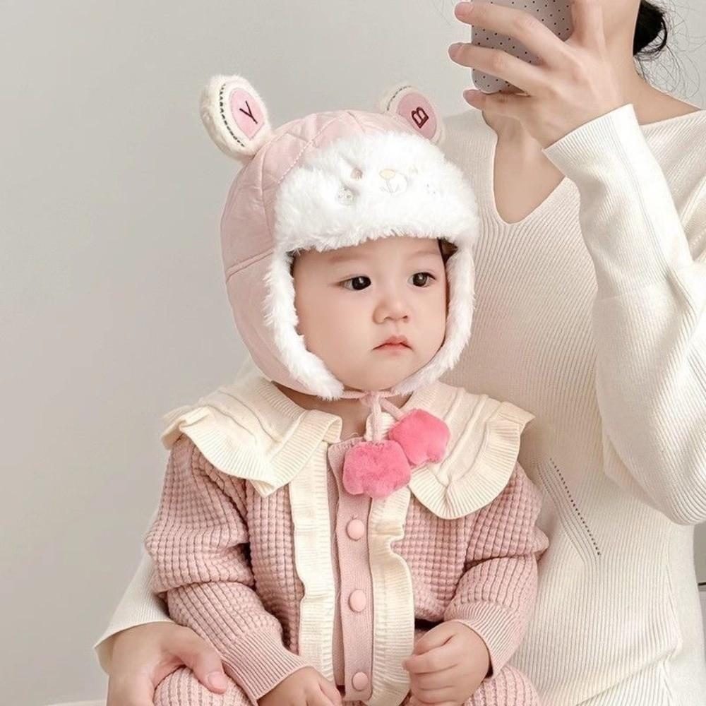 Windproof Cartoon Bear Baby Hat Plush Trendy Baby Beanie Cap Cute Earmuffs Toddler Cap  Gifts