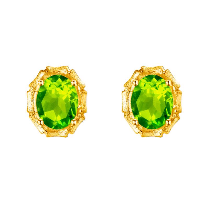 S925 sterling silver stud earrings necklace ring set with natural crystal stone brushed craftsmanship light luxury section high-rise jewelry set