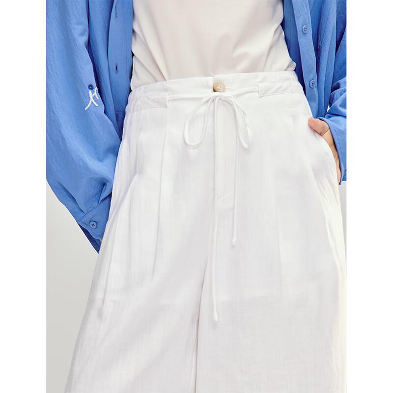 INMAN Women's White Linen Lyocell High-Waist Wide-Leg Pants