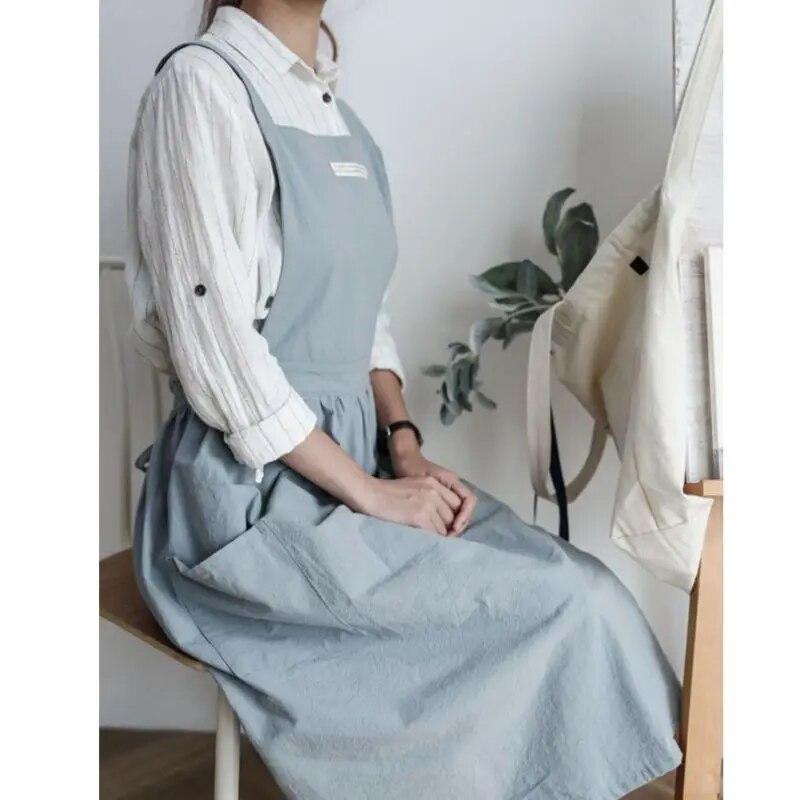 Korean Style Pleated Apron Light Blue Home Garden Household Merchandises Household Cleaning Tools Aprons