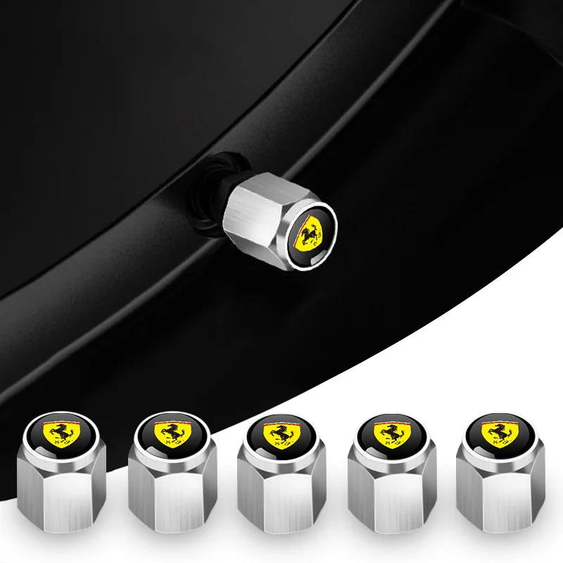 5Pcs Car Wheel Tire Valve Caps Metal Stem Cover for Ferrari F430 Stradale Roma 488 Spider SF90 Portofino F8 Superfast Accessory NBA2