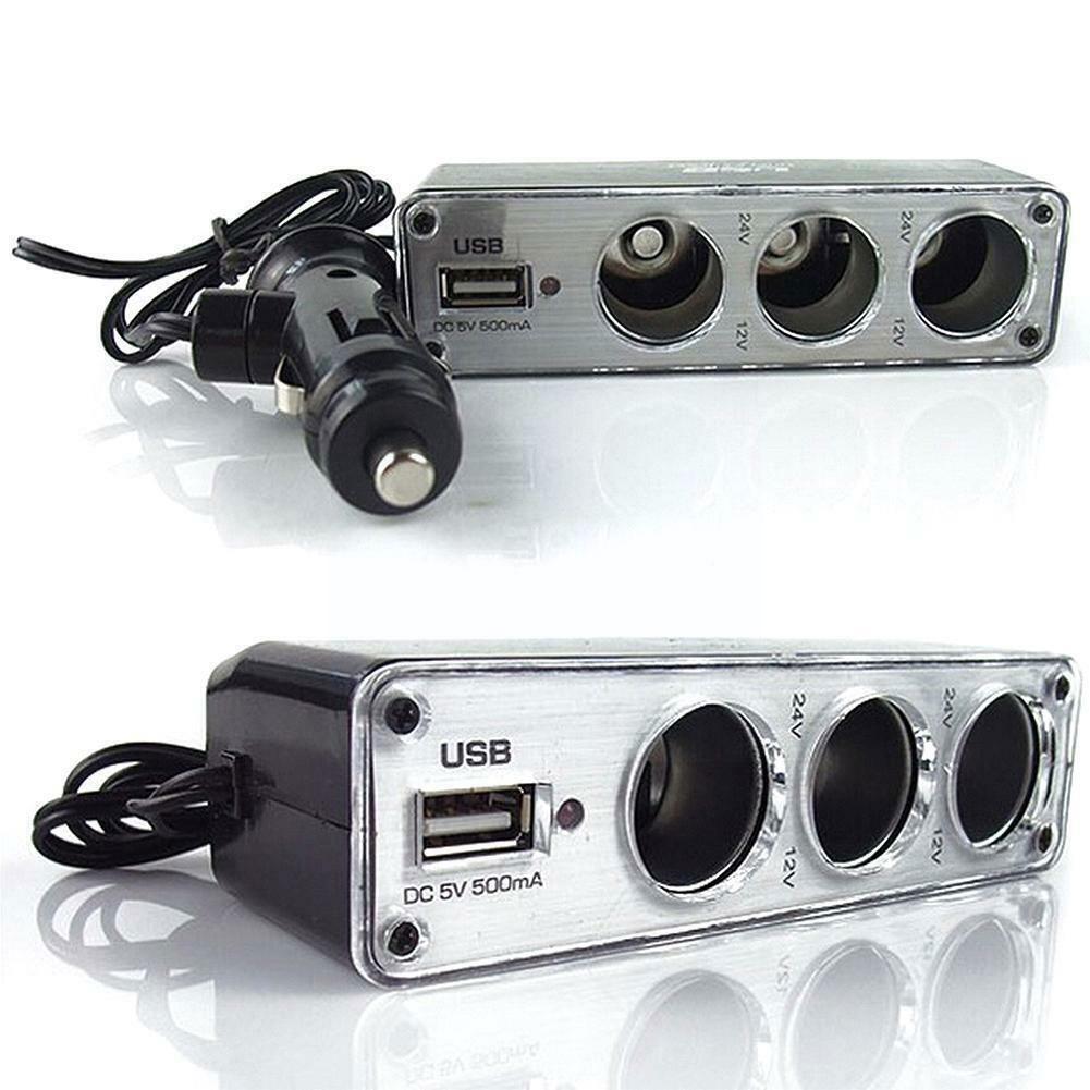 3 Way Multi Socket Car Cigarette Lighter Splitter USB Port Plug With 12V/24V Charger Charger Adapter USB Triple Car charger