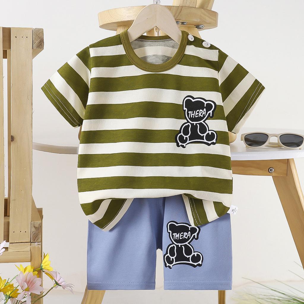 Set di Abbigliamento Estivo per Bambini Set T-shirt a Maniche Corte con Stampa di Animali Cartoni Animati Pantaloncini 2 Pezzi per Bambini e Bambine Morbido Cotone Abbigliamento Casual Quotidiano per Bambini