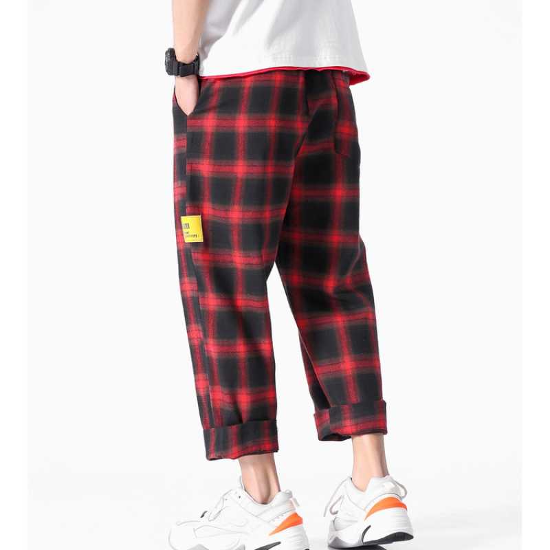 Plaid Trousers Male Japanese Retro 
