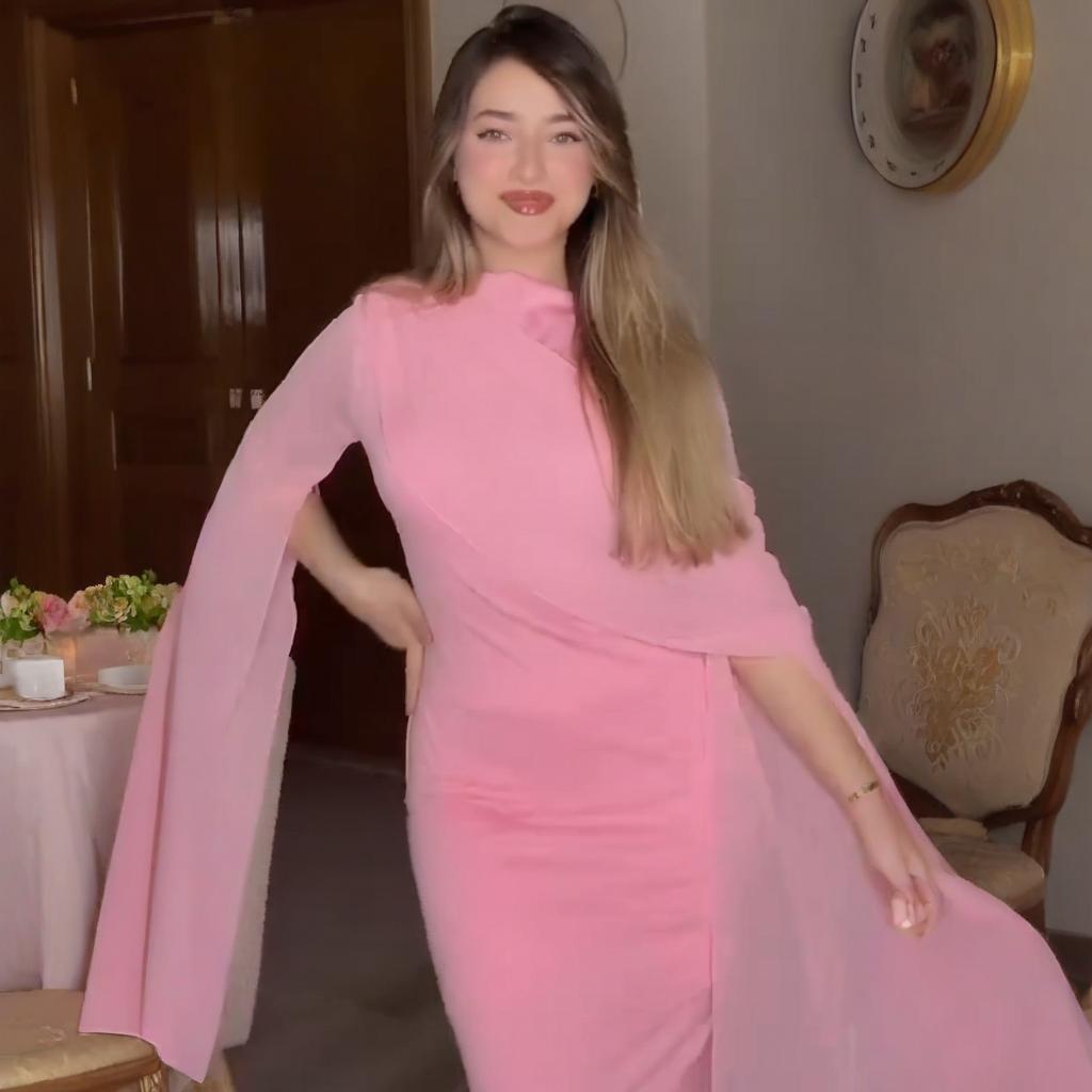 2025 Summer Women's European & American Shawl Dress: Round Neck, Fashionable, Solid Color, Long Dress