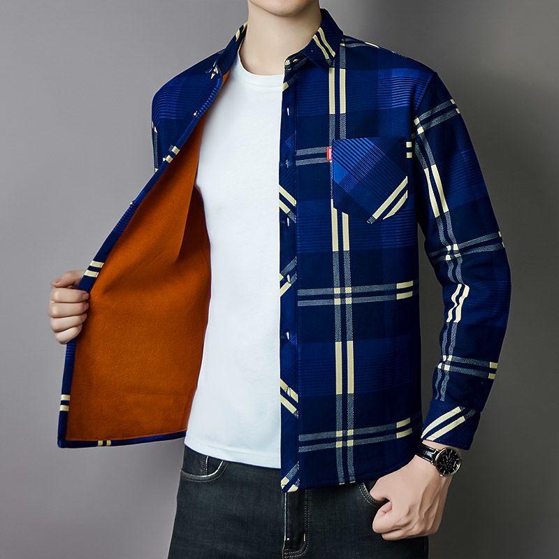 Men's Long-sleeved Plus Velvet Thick Warm Shirt Casual Fashion Men's Shirt