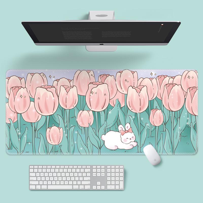 Extra velká kreslená květinová podložka pod myš - Roztomilá podložka na stůl pro notebook a klávesnici