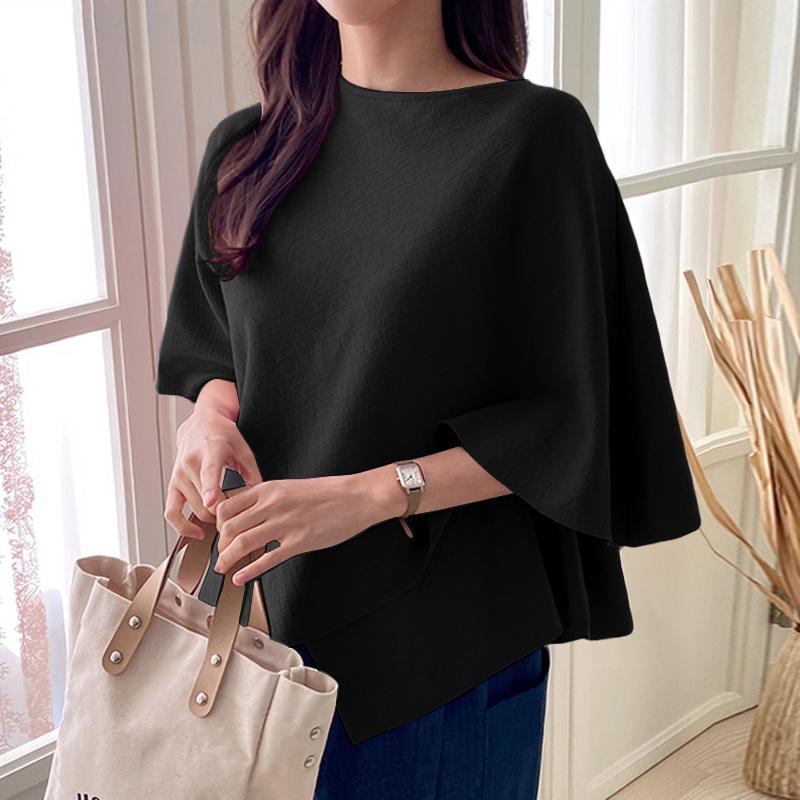 

ZANZEA Женская повседневная однотонная свободная блузка с вырезом лодочкой и рукавами 3/4, неровный подол 2XL