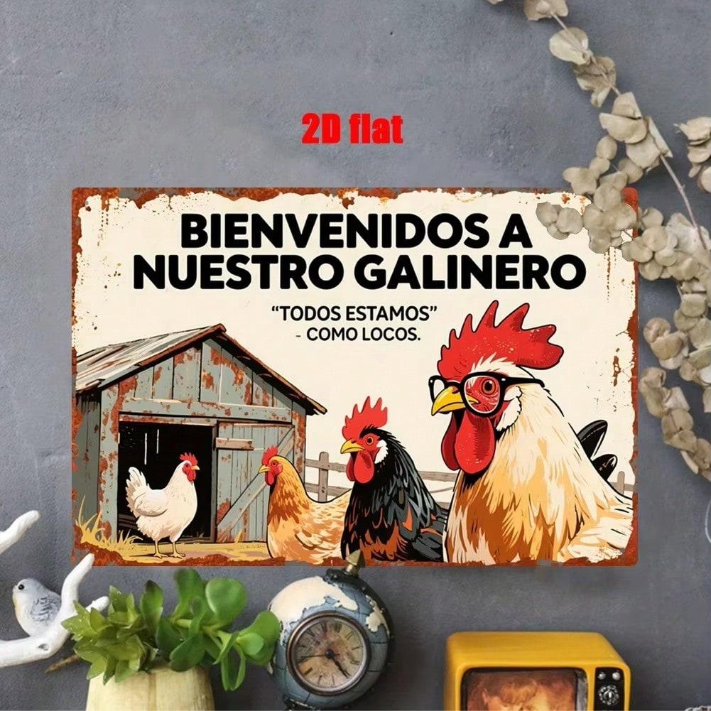 Spanish Chicken House Metal Sign 2D Farm Wall Art for Home Decor Garden Ranch Gift