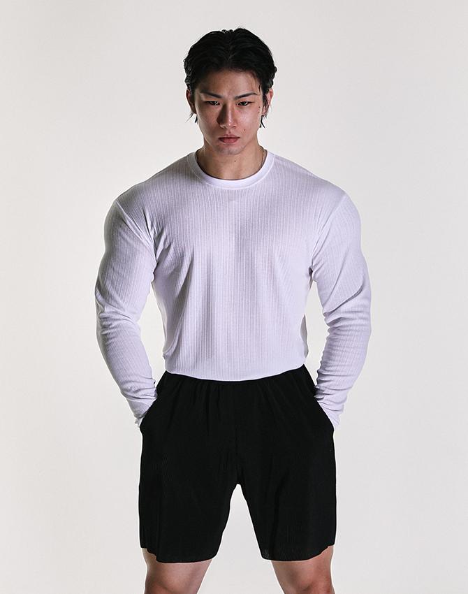 Rvd Travelwear Ribbed Wide Shoulder Muscle Fit Long Sleeve Tee (White) White/2Xl