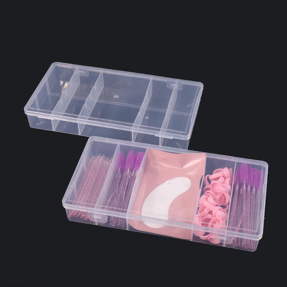Transparent Vertical 5-Compartment Eyelash Storage Box with Buckle Design for Quick and Convenient Use.