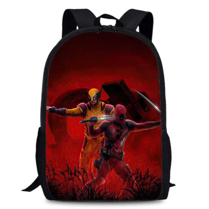 Deadpool Wolverine Backpack 15 Inch Anime Cartoon Lightweight Schoolbag