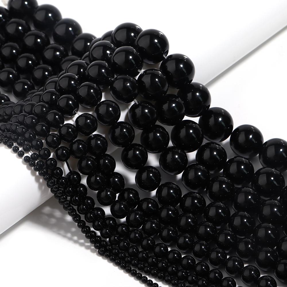 32-190 Stück Schwarze Achatperlen Natursteinperlen Runde Onyxperlen Lose Abstandshalterperlen Für Schmuckherstellung DIY Armband Zubehör