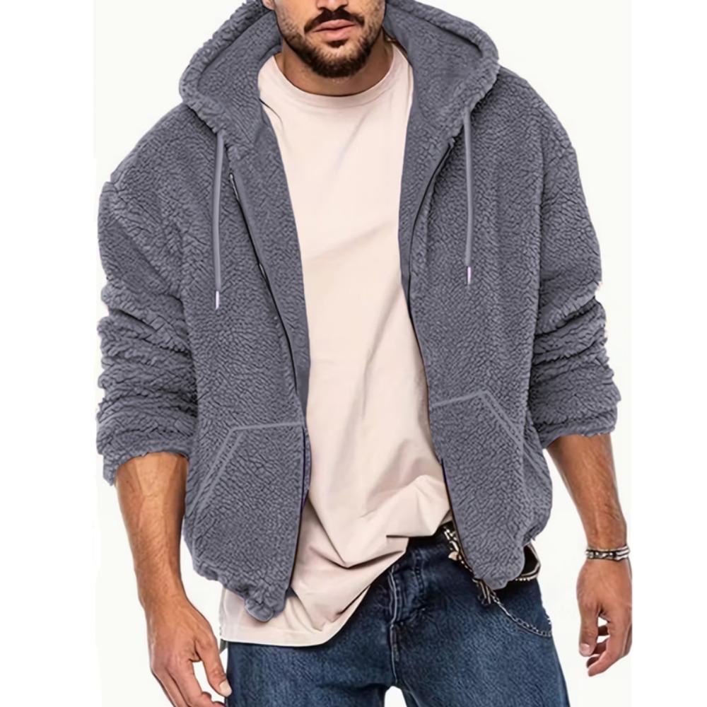 Herbst Winter Herren Fleece Kapuzenjacke Europäischer Stil 2025 Winter Reißverschluss Taschen Klassische Basic Oberteile Oberbekleidung Khaki Bequeme Jacken Neu