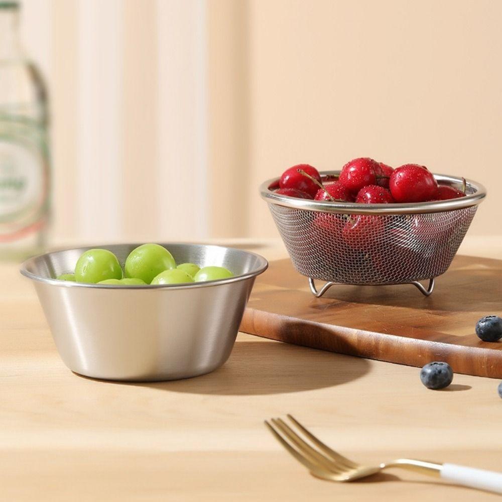 Double Layer Stainless Steel Colander Set Space Saving Stackable Rice Washing Bowl Mini Vegetable Fruit Washing Basket Microwave